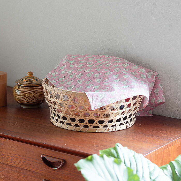 ピープルツリー　ブロックプリント　ハンカチ　フラワー・ピンク　/　People　Tree