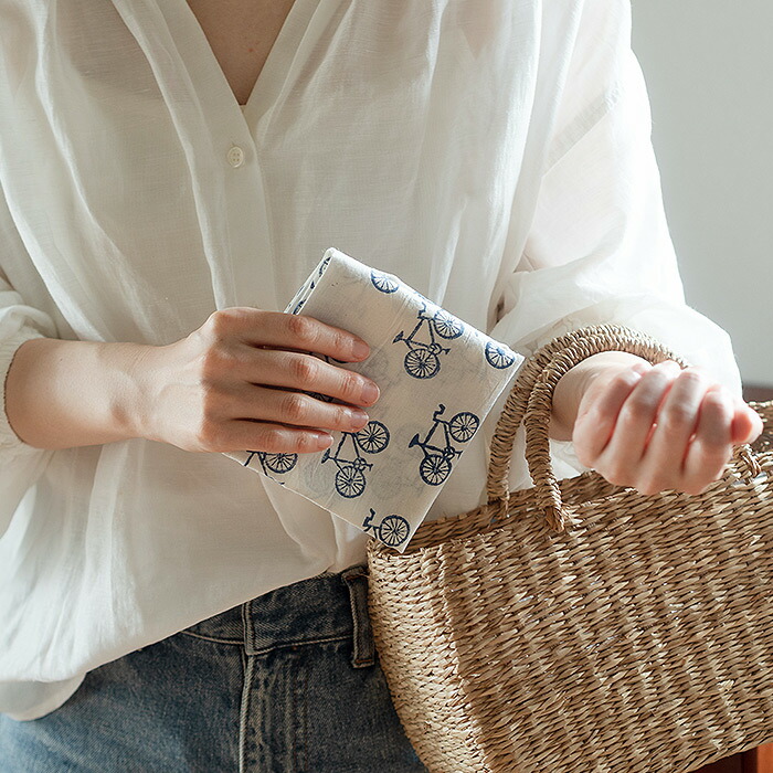 ピープルツリー　ブロックプリント　ハンカチ　オートリキシャ・ネイビー　/　People　Tree