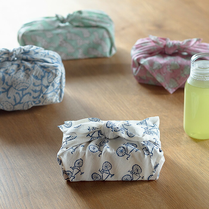 ピープルツリー　ブロックプリント　ハンカチ　オートリキシャ・ネイビー　/　People　Tree