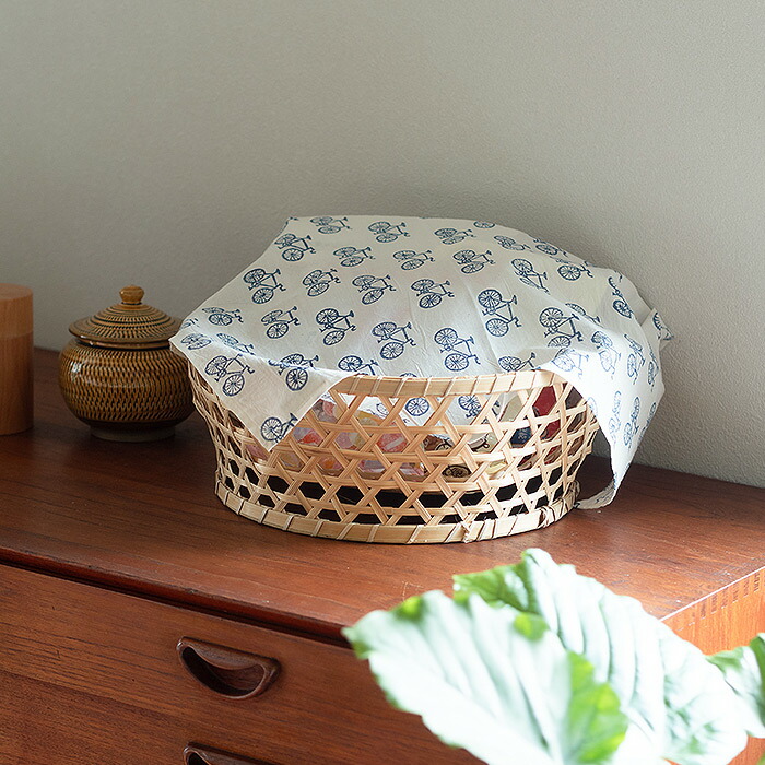 ピープルツリー　ブロックプリント　ハンカチ　オートリキシャ・ネイビー　/　People　Tree