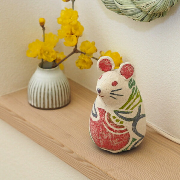 ★真工藝　木版手染めぬいぐるみ　干支シリーズ・親　子　ねずみ