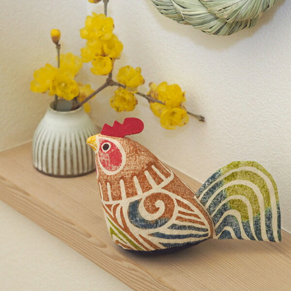 真工藝　木版手染めぬいぐるみ　干支シリーズ・親　酉　とり