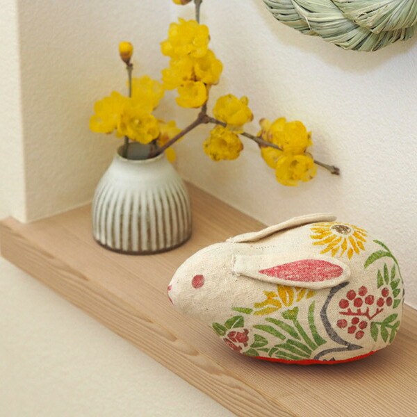 真工藝　木版手染めぬいぐるみ　干支シリーズ・親　卯　うさぎ