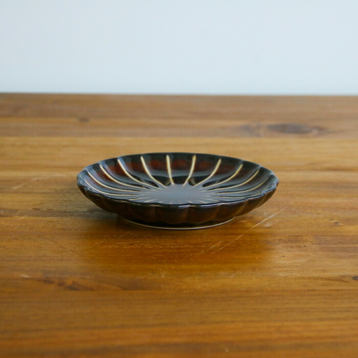 トウジキトンヤ　ぎやまん　3寸皿　漆　/　TOJIKI　TONYA