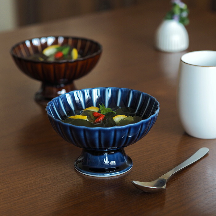 トウジキトンヤ　ぎやまん　高台デザート　茄子紺　/　TOJIKI　TONYA　