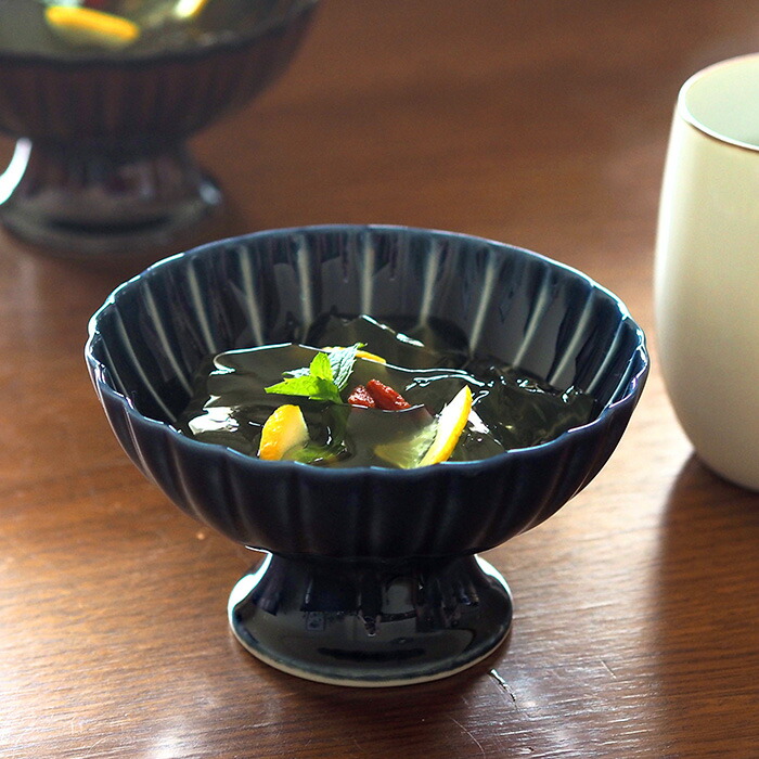 トウジキトンヤ　ぎやまん　高台デザート　茄子紺　/　TOJIKI　TONYA　