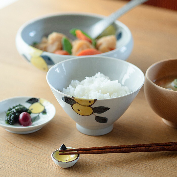 徳永遊心窯　色絵みかん　飯碗三角　大