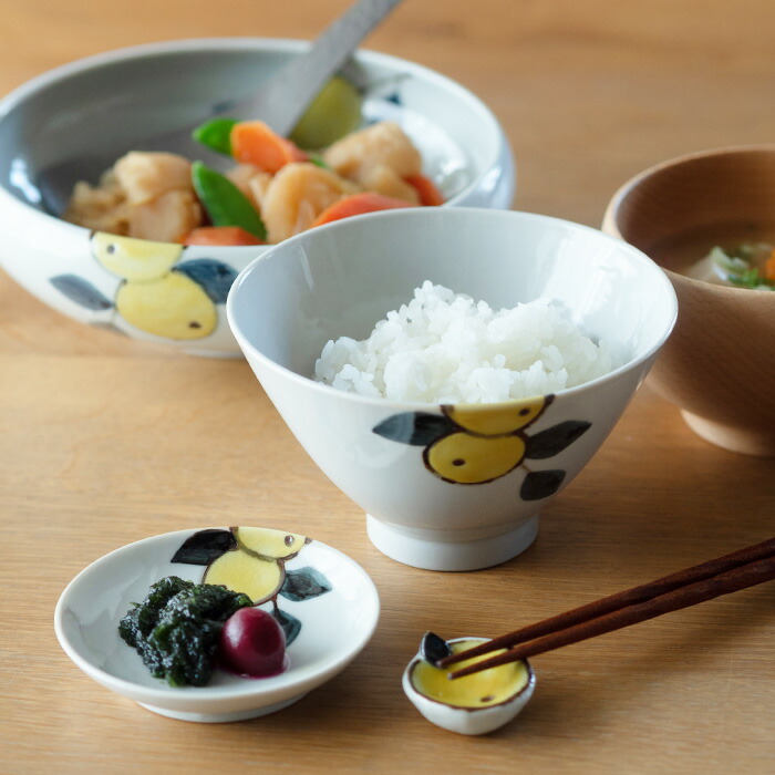 徳永遊心窯　色絵みかん　飯碗三角　大