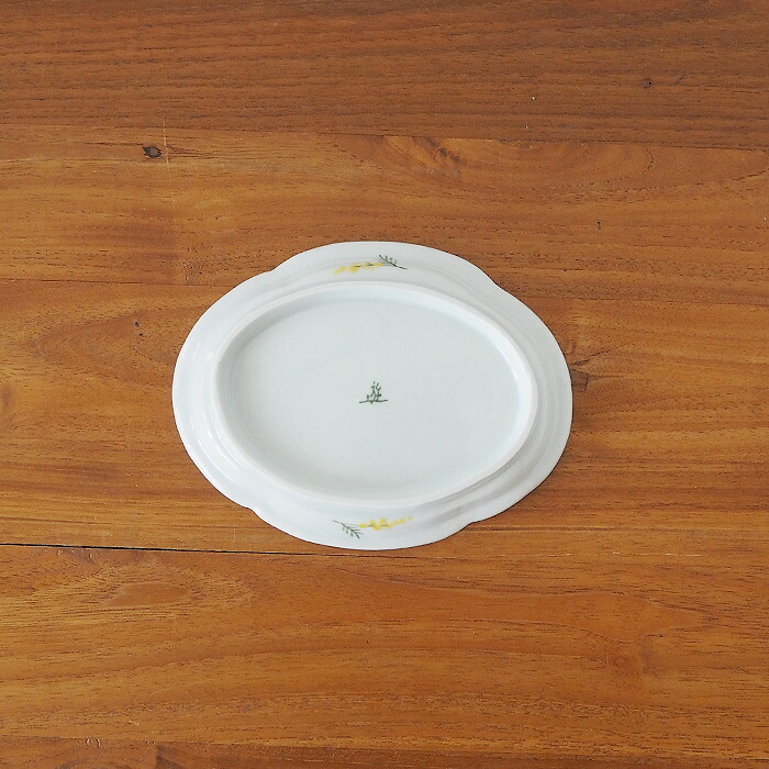 徳永遊心窯　色絵ミモザ　鍔型皿　小