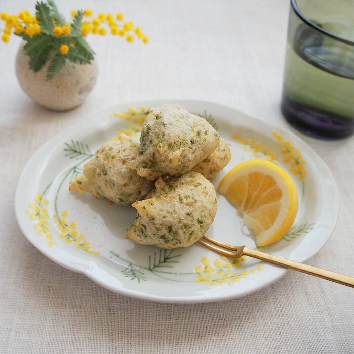 徳永遊心窯　色絵ミモザ　鍔型皿　小