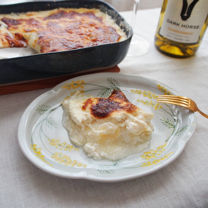 徳永遊心窯　色絵ミモザ　鍔型皿　中