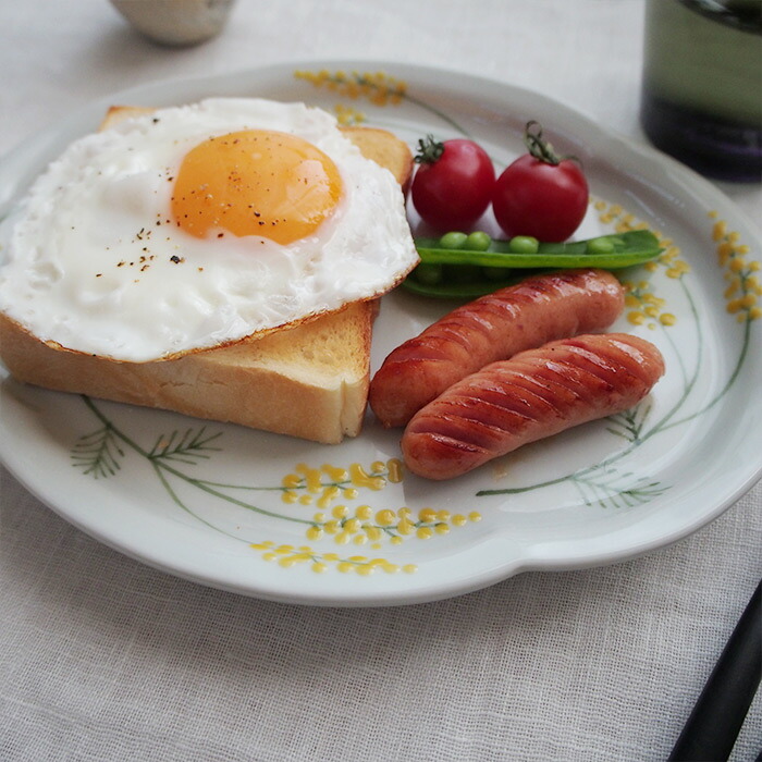 徳永遊心窯　色絵ミモザ　鍔型皿　大