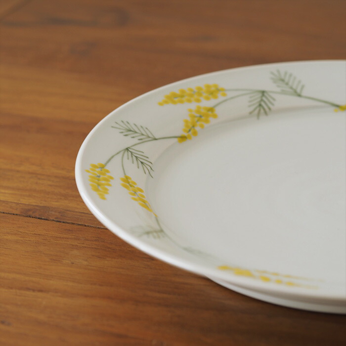 徳永遊心窯　色絵ミモザ　8寸皿
