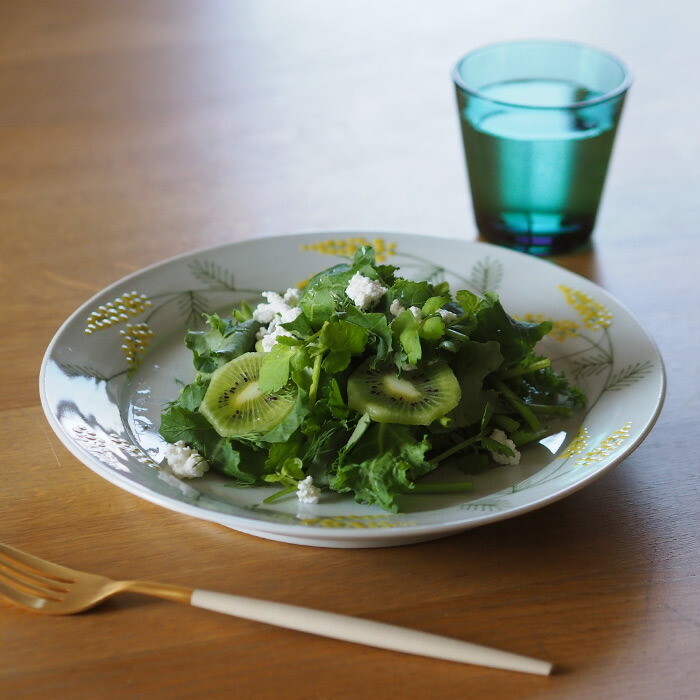 徳永遊心窯　色絵ミモザ　8寸皿