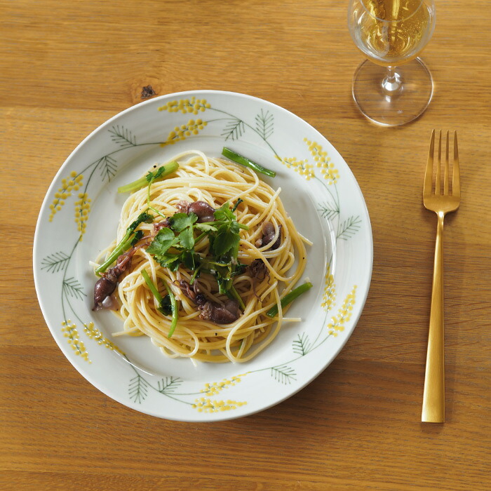 徳永遊心窯　色絵ミモザ　8寸皿