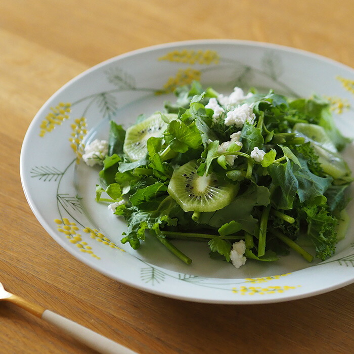 徳永遊心窯　色絵ミモザ　8寸皿
