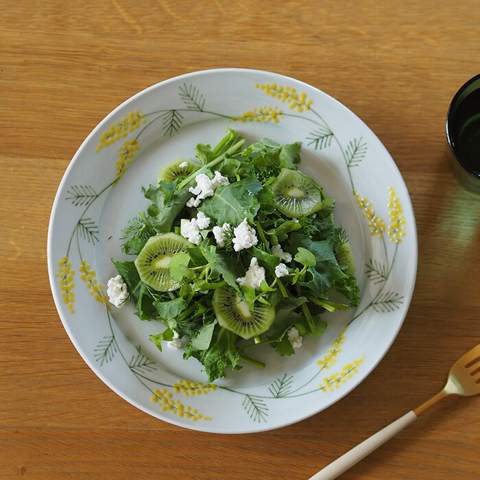 徳永遊心窯　色絵ミモザ　8寸皿