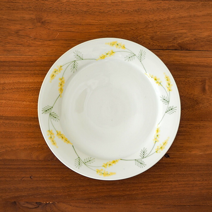徳永遊心窯　色絵ミモザ　7寸皿