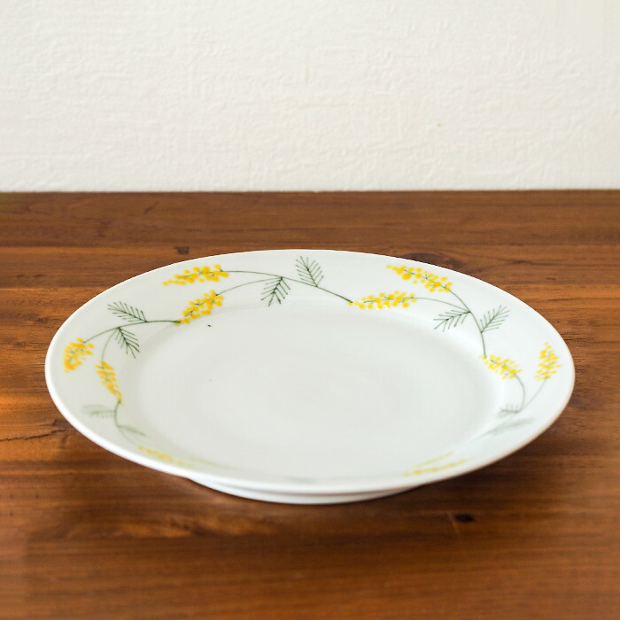 徳永遊心窯　色絵ミモザ　7寸皿