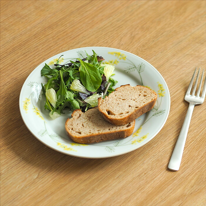 徳永遊心窯　色絵ミモザ　7寸皿