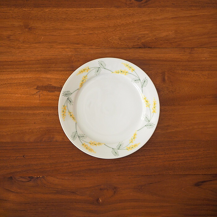 徳永遊心窯　色絵ミモザ　6寸皿