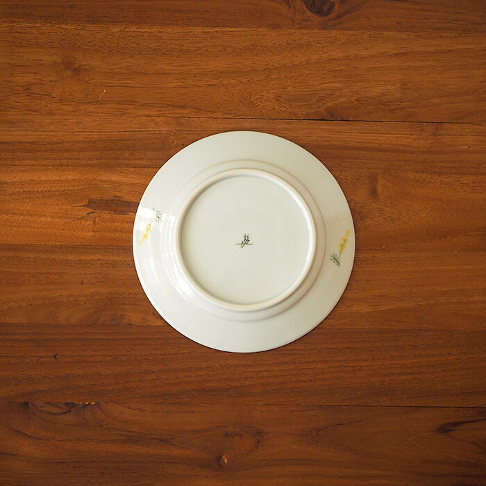 徳永遊心窯　色絵ミモザ　6寸皿