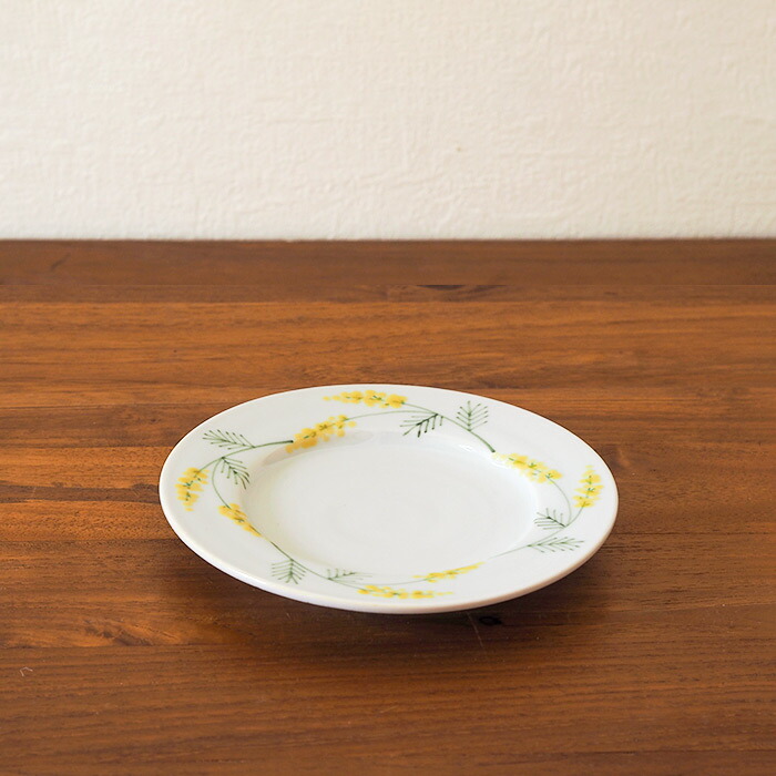 徳永遊心窯　色絵ミモザ　5寸皿