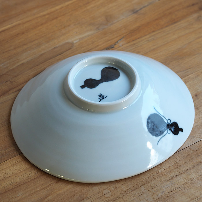 徳永遊心窯　黒呉須　印判　ひょうたん　楕円浅鉢