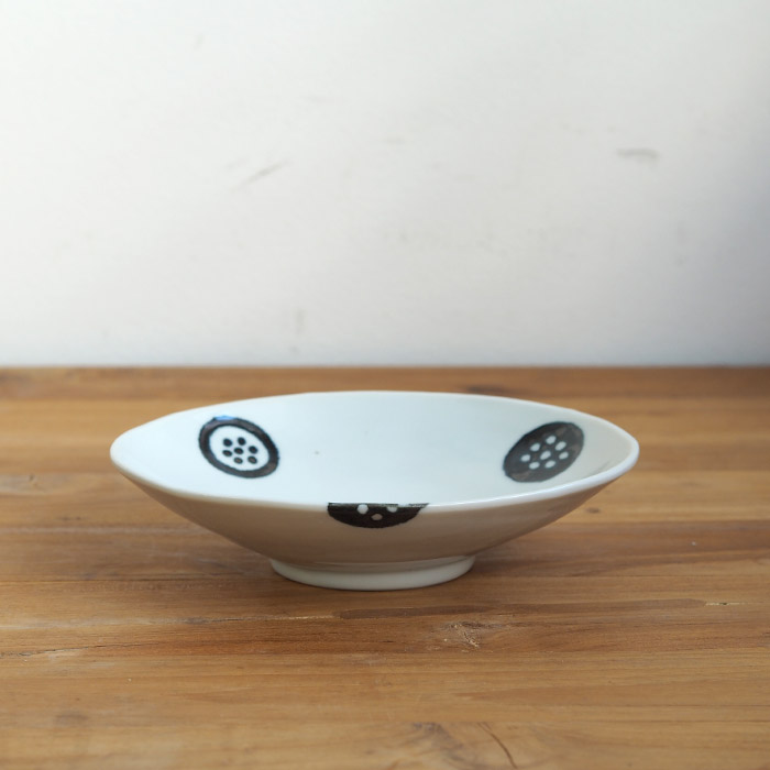 徳永遊心窯　黒呉須　印判　きゅうり　楕円浅鉢