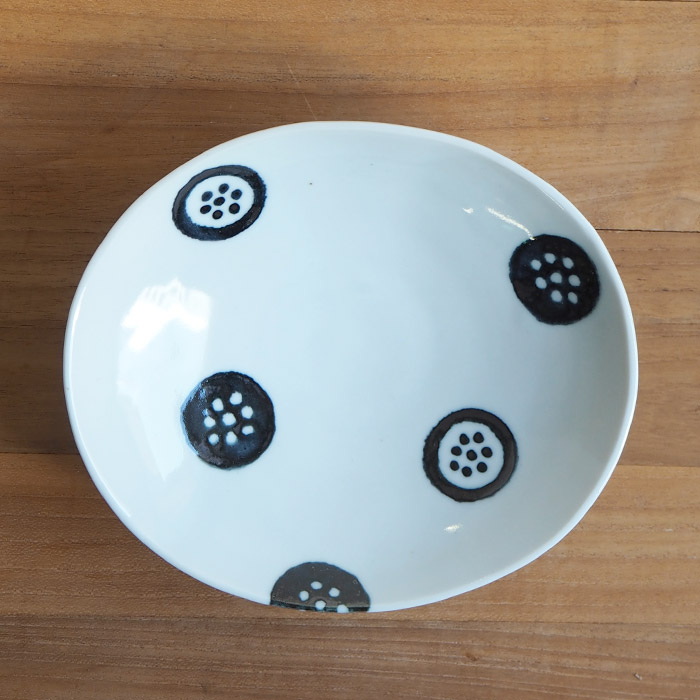 徳永遊心窯　黒呉須　印判　きゅうり　楕円浅鉢