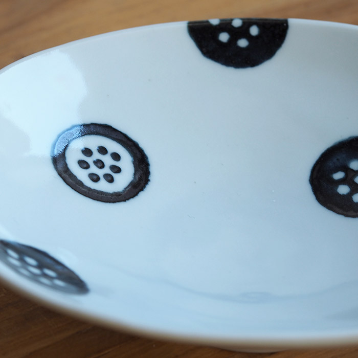 徳永遊心窯　黒呉須　印判　きゅうり　楕円浅鉢