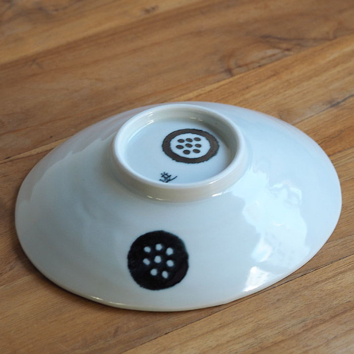 徳永遊心窯　黒呉須　印判　きゅうり　楕円浅鉢