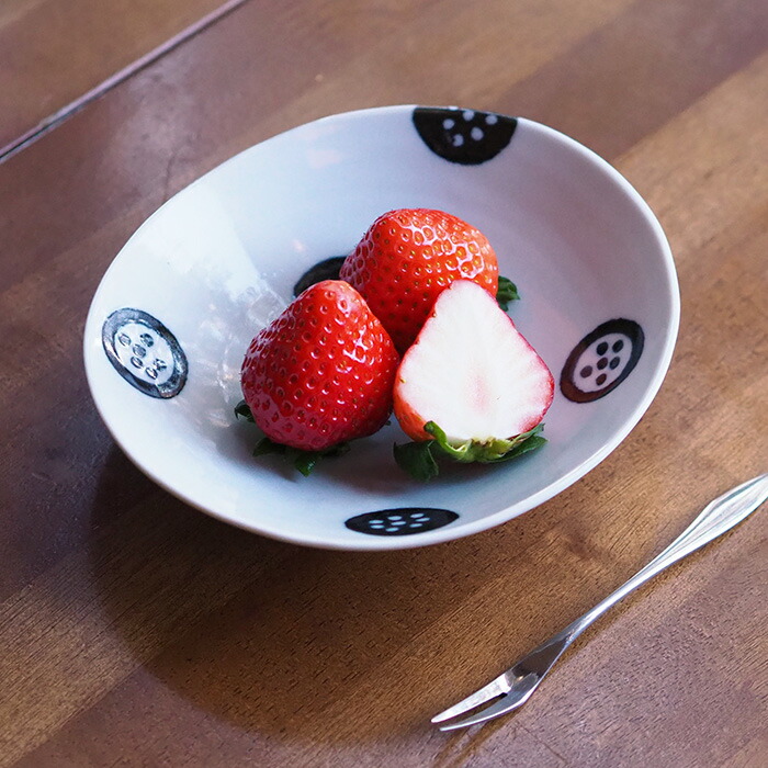 徳永遊心窯　黒呉須　印判　きゅうり　楕円浅鉢