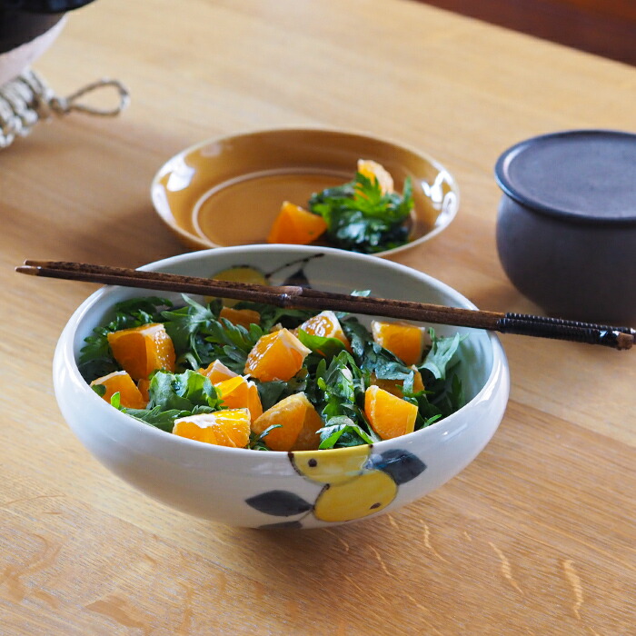 徳永遊心窯　色絵　みかん　6寸鉢