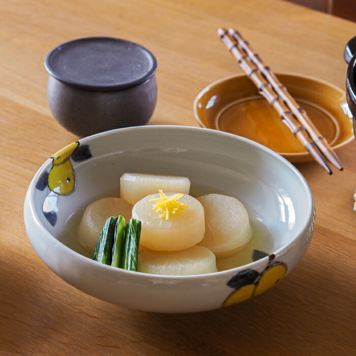 徳永遊心窯　色絵　みかん　7寸鉢