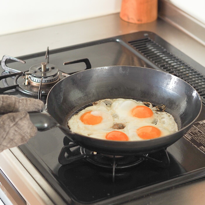 【公式】IH対応　山田工業所　鉄打出【丸柄フライパン】 （2.3mm） 28cm 空焚き済み