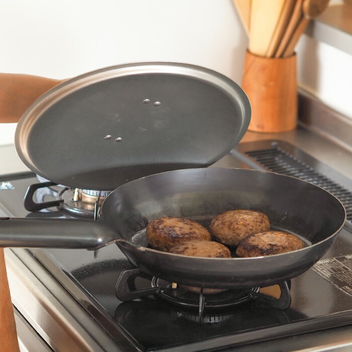 【公式】IH対応　山田工業所　鉄打出【丸柄フライパン】 （3.2mm） 28cm 空焚き済み