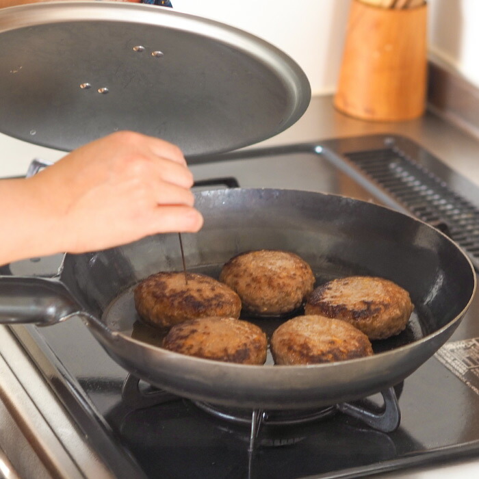 【公式】IH対応　山田工業所　鉄打出【丸柄フライパン】 （2.3mm） 30cm 空焚き済み