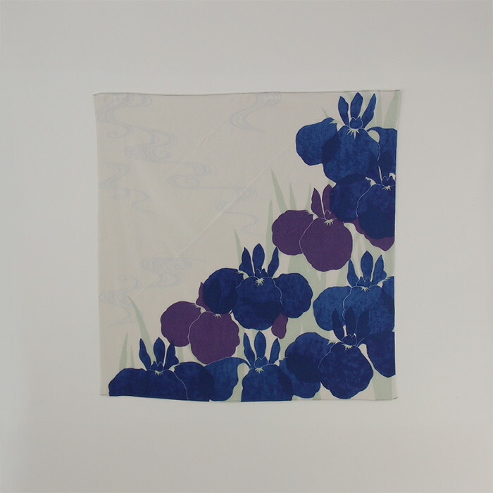 むす美　風呂敷　光悦ちりめん　友禅　かきつばた　ウスグレー