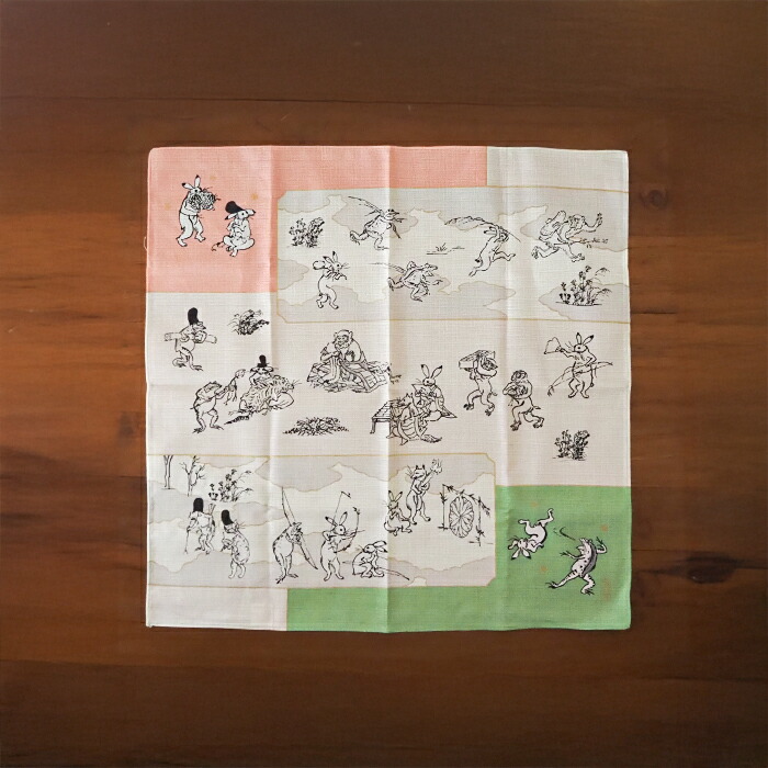 むす美　鳥獣人物戯画　絵巻　50cm　グリーンピンク