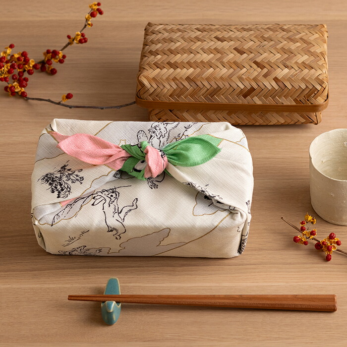 むす美　鳥獣人物戯画　絵巻　50cm　グリーンピンク