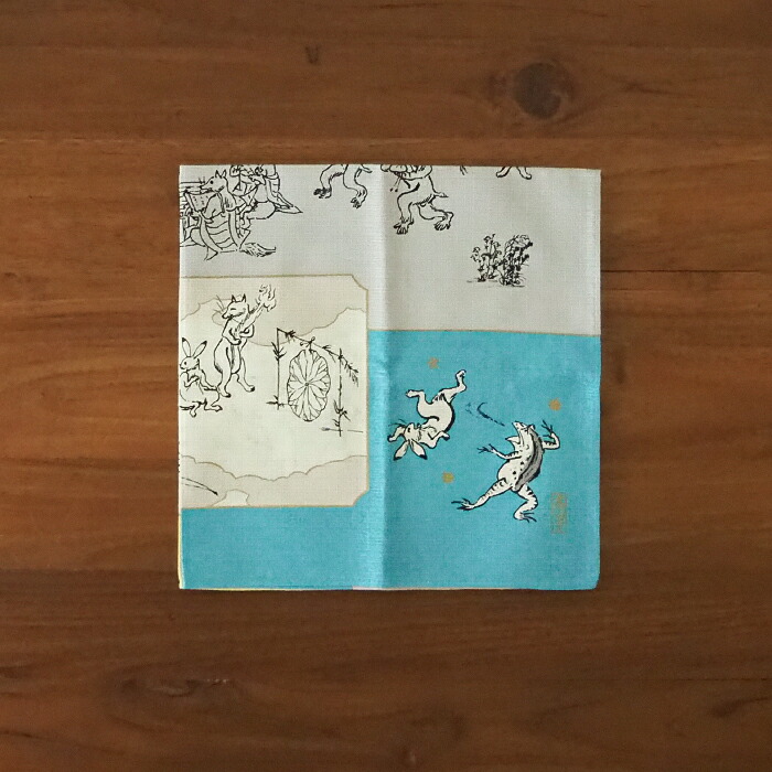 むす美　鳥獣人物戯画　絵巻　50cm　ブルーイエロー