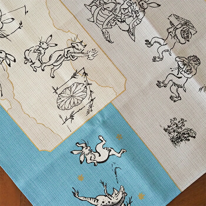 むす美　鳥獣人物戯画　絵巻　50cm　ブルーイエロー