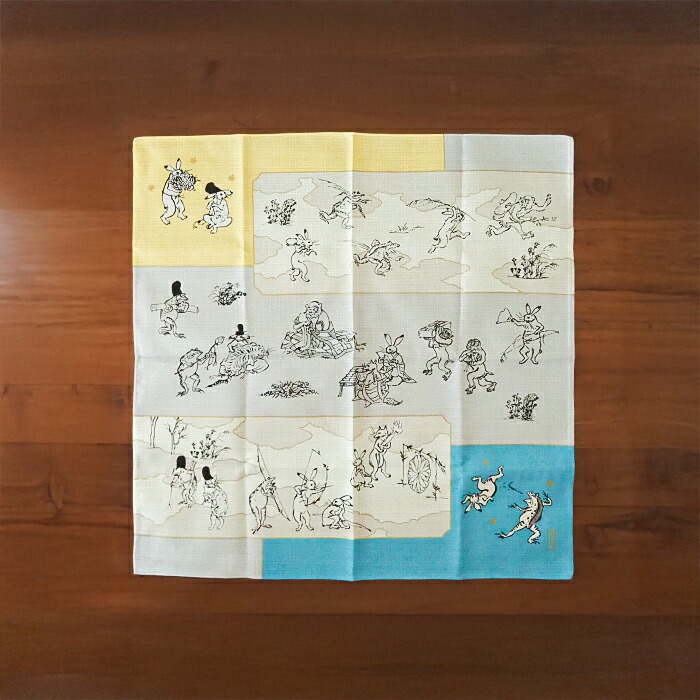 むす美　鳥獣人物戯画　絵巻　50cm　ブルーイエロー