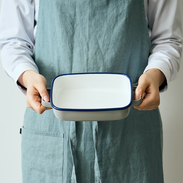 365methods　ホーローオーブンディッシュ　浅型S　ライトグレー×ネイビー　