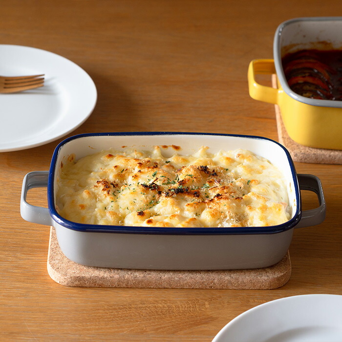 365methods　ホーローオーブンディッシュ　浅型S　ライトグレー×ネイビー　