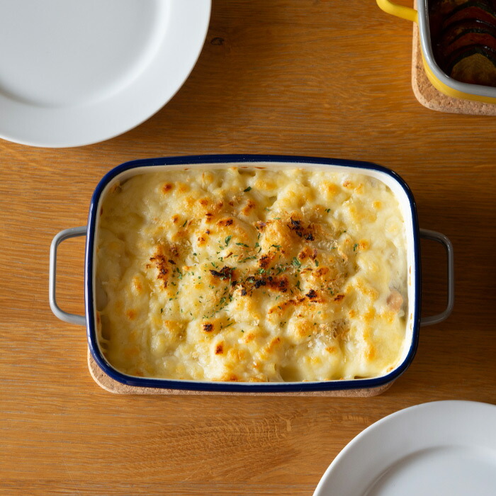 365methods　ホーローオーブンディッシュ　浅型S　ライトグレー×ネイビー　