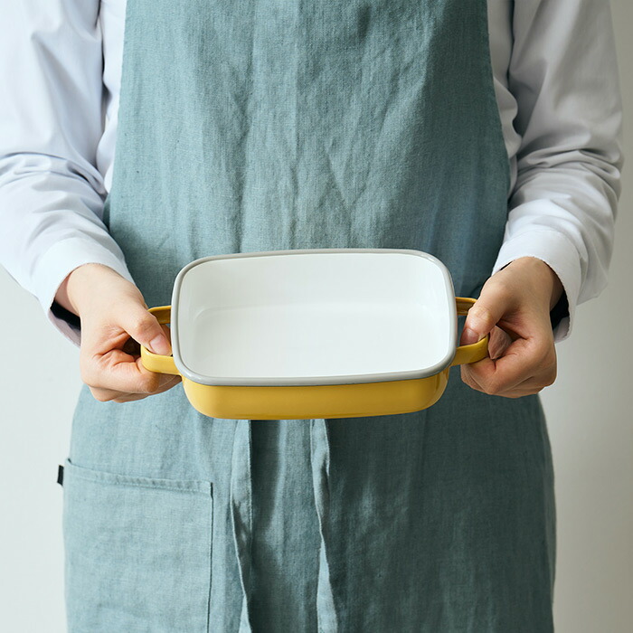 365methods　ホーローオーブンディッシュ　浅型S　イエロー×ライトグレー