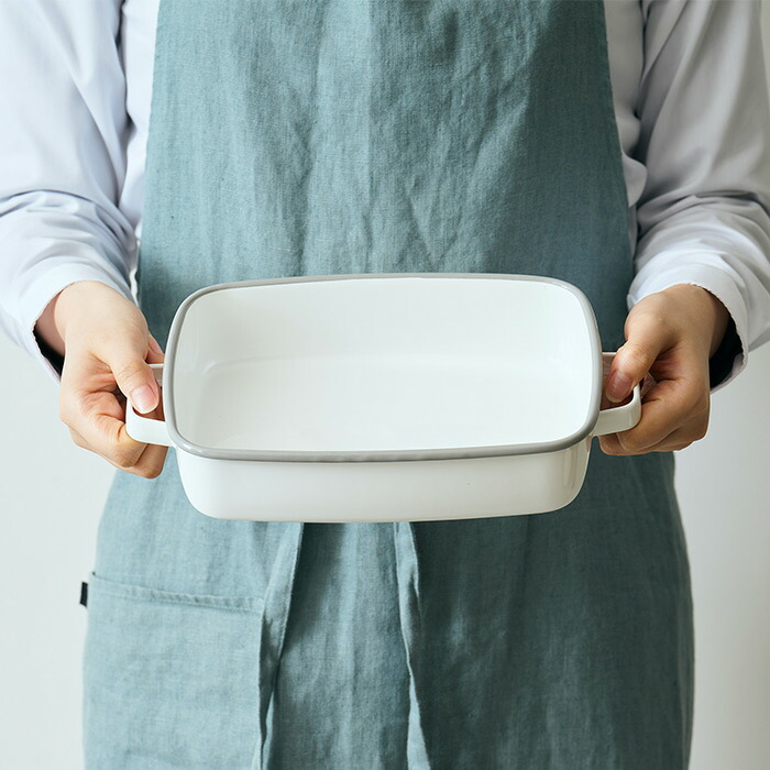 365methods　ホーローオーブンディッシュ　浅型M　ホワイト×ライトグレー