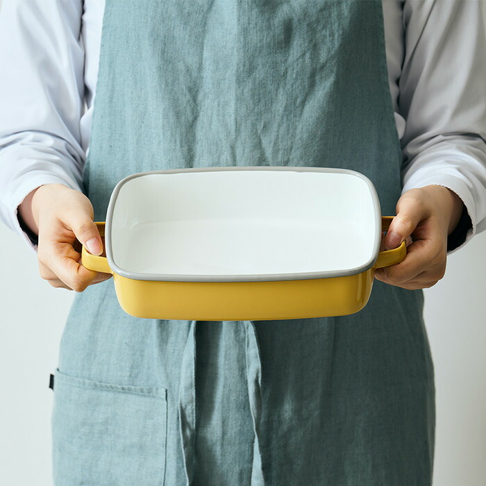365methods　ホーローオーブンディッシュ　浅型M　イエロー×ライトグレー
